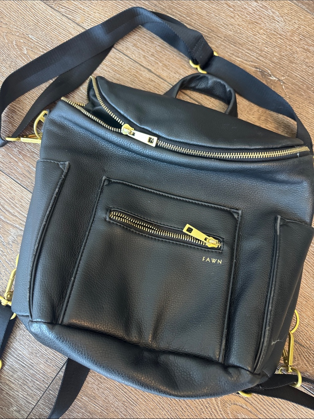 Mini fawn faux leather diaper bag